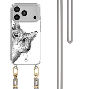 Casimoda iPhone 17 Pro hoesje met grijs koord - Peekaboo kat
