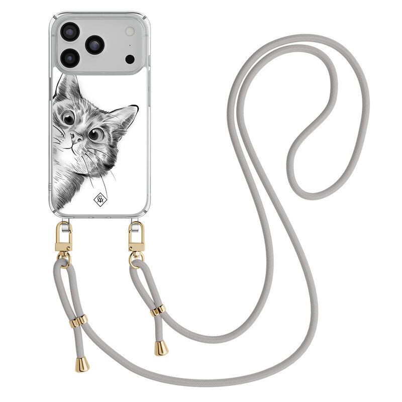 Casimoda iPhone 17 Pro hoesje met grijs koord - Peekaboo kat