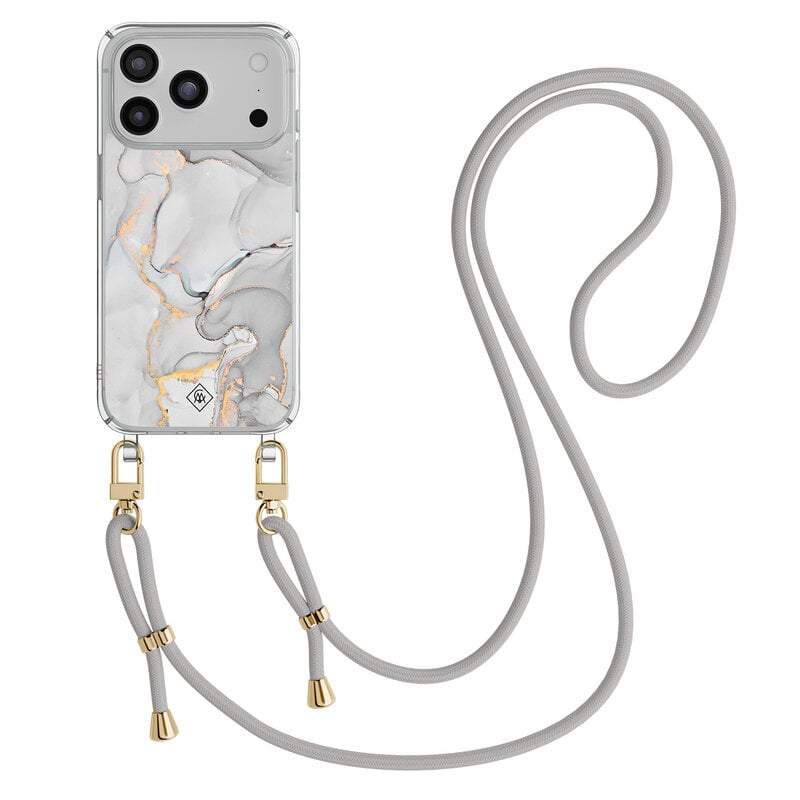 Casimoda iPhone 17 Pro hoesje met grijs koord - Marmer grijs
