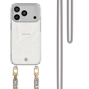 Casimoda iPhone 17 Pro hoesje met grijs koord - Vive la vie