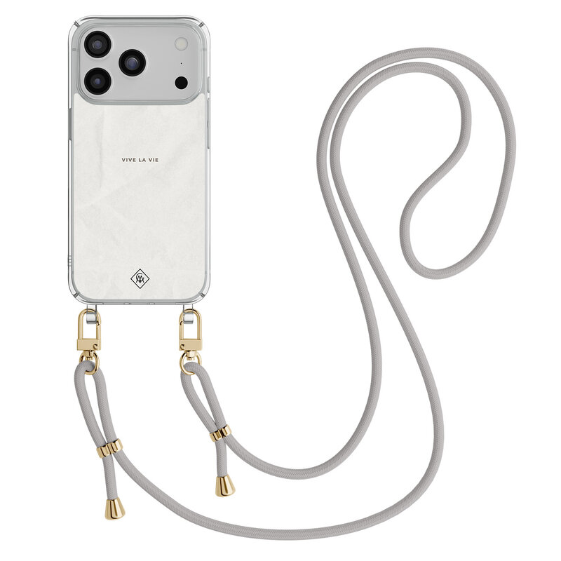 Casimoda iPhone 17 Pro hoesje met grijs koord - Vive la vie