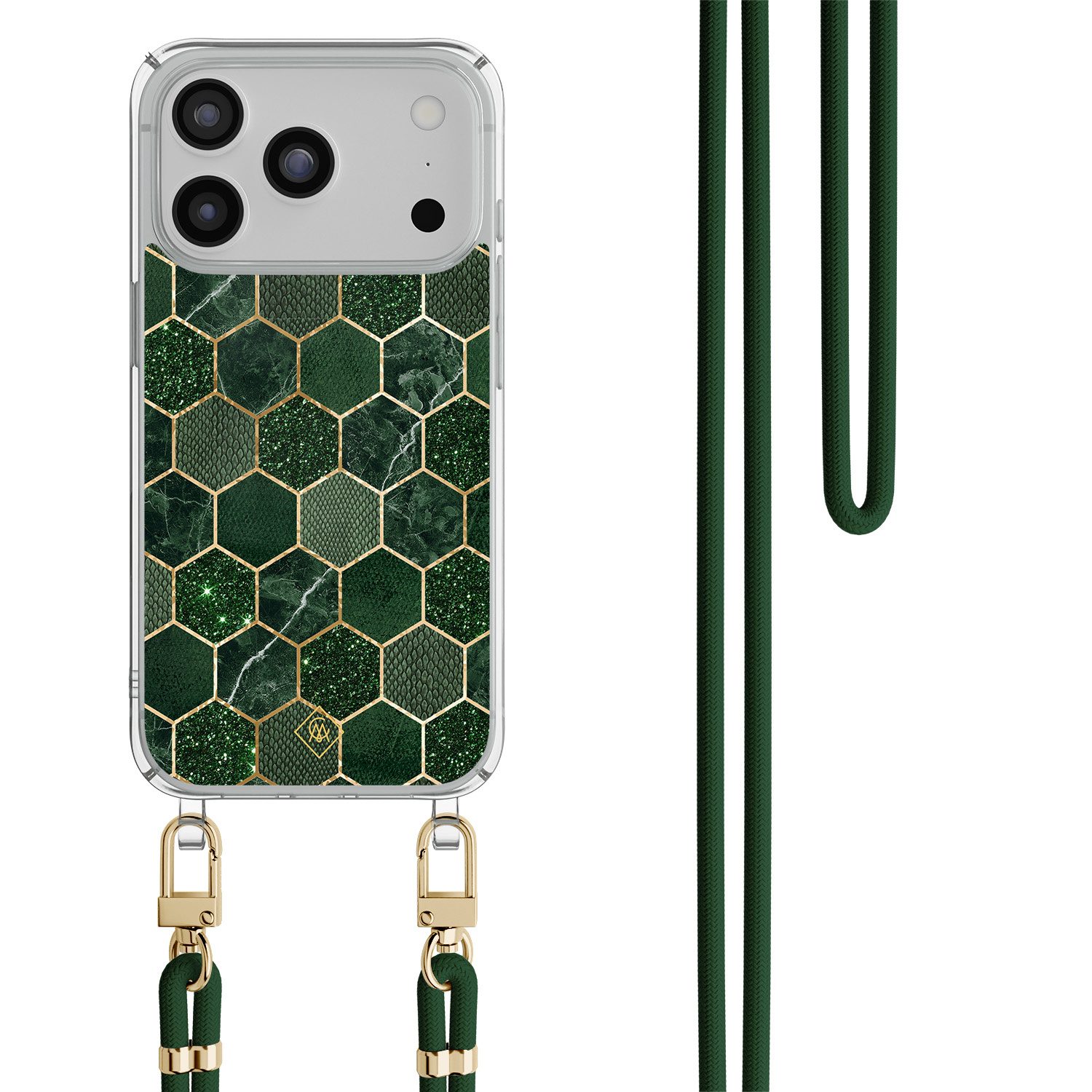iPhone 17 Pro hoesje met groen koord Kubus groen