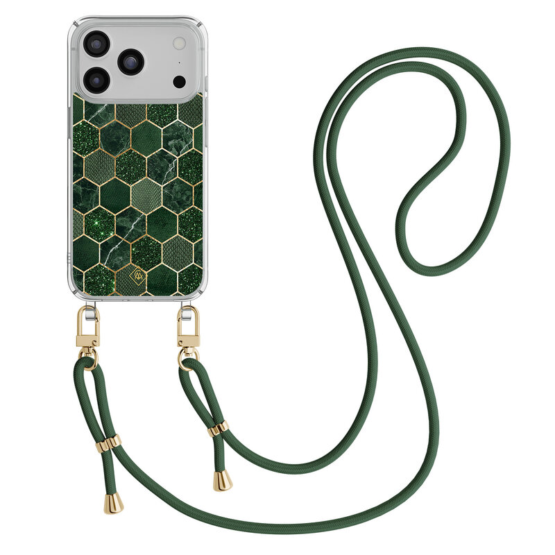 Casimoda iPhone 17 Pro hoesje met groen koord - Kubus groen