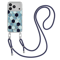 Casimoda iPhone 17 Pro hoesje met donkerblauw koord - Blue cubes