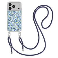 Casimoda iPhone 17 Pro hoesje met donkerblauw koord - Vintage blue floral