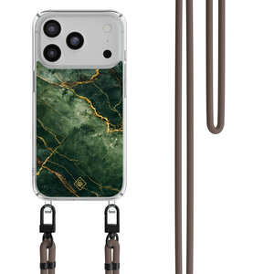 Casimoda iPhone 17 Pro hoesje met donkerbruin koord - Emerald Marble
