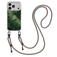Casimoda iPhone 17 Pro hoesje met donkerbruin koord - Emerald Marble