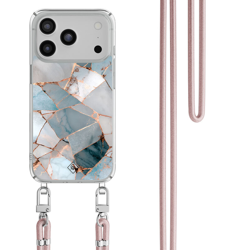 Casimoda iPhone 17 Pro hoesje met rosegoud koord - Azure Geo