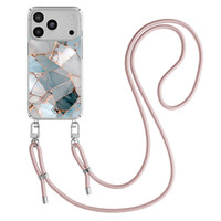 Casimoda iPhone 17 Pro hoesje met rosegoud koord - Azure Geo