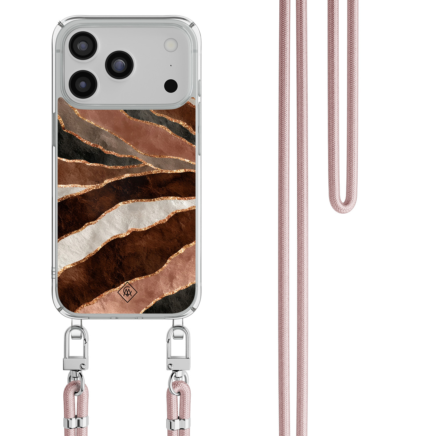 iPhone 17 Pro hoesje met rosegoud koord Earth Agate