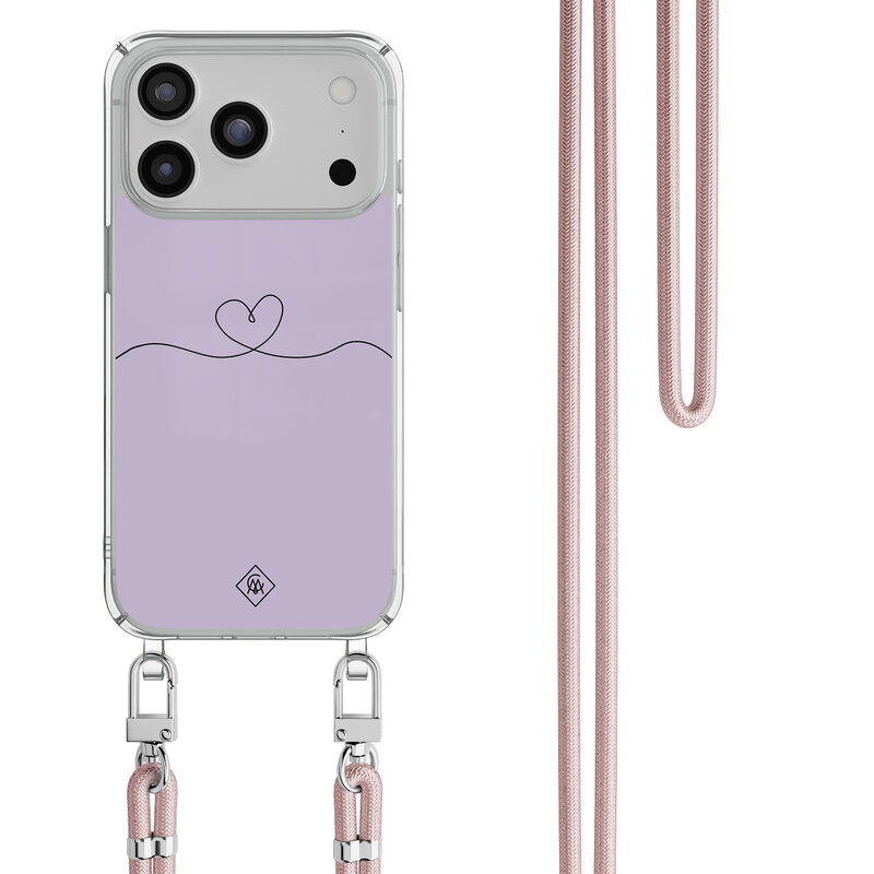 Casimoda iPhone 17 Pro hoesje met rosegoud koord - Hart lila