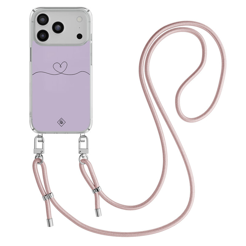Casimoda iPhone 17 Pro hoesje met rosegoud koord - Hart lila