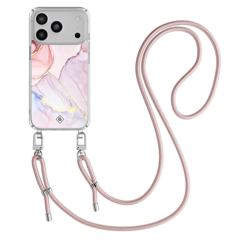 Casimoda iPhone 17 Pro hoesje met rosegoud koord - Purple sky