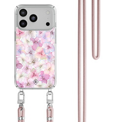 Casimoda iPhone 17 Pro hoesje met rosegoud koord - Hortensia