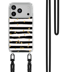 Casimoda iPhone 17 Pro hoesje met zwart koord - Hart streepjes