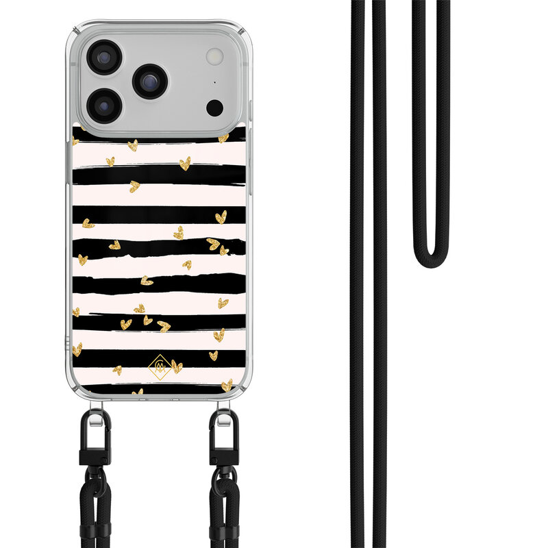 Casimoda iPhone 17 Pro hoesje met zwart koord - Hart streepjes