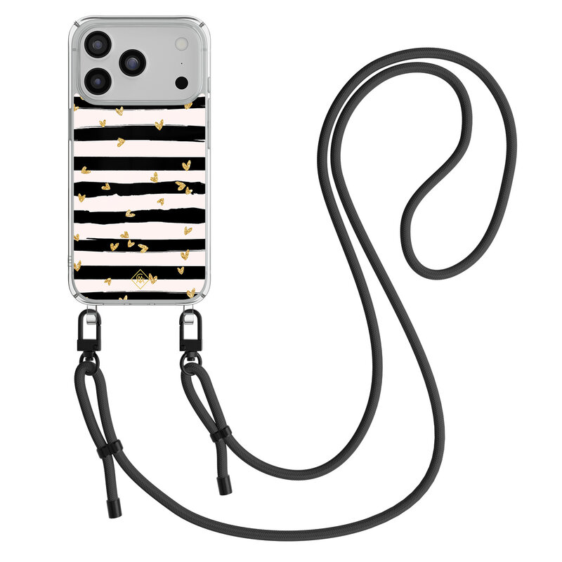 Casimoda iPhone 17 Pro hoesje met zwart koord - Hart streepjes