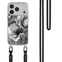 Casimoda iPhone 17 Pro hoesje met zwart koord - Pioenroos