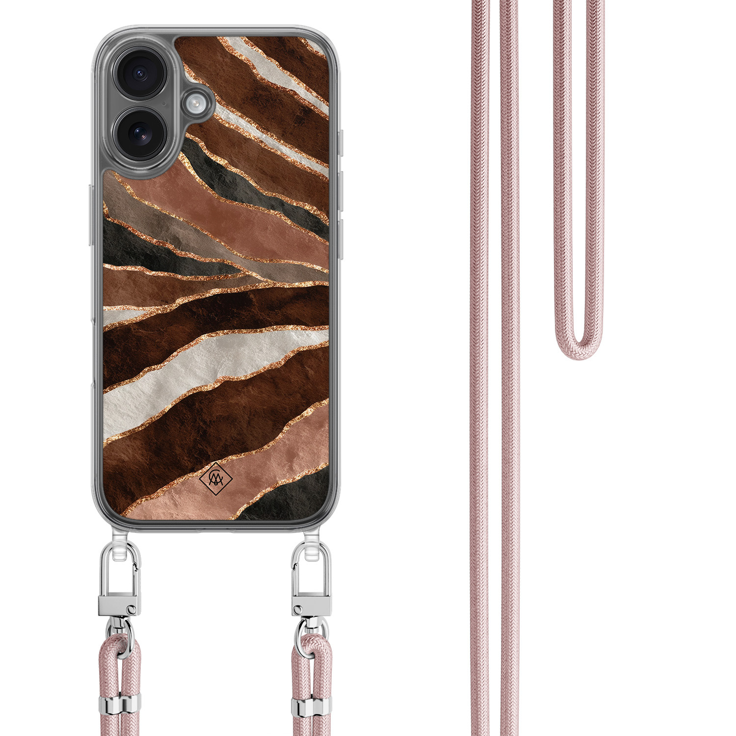 iPhone 17 hoesje met rosegoud koord Earth Agate