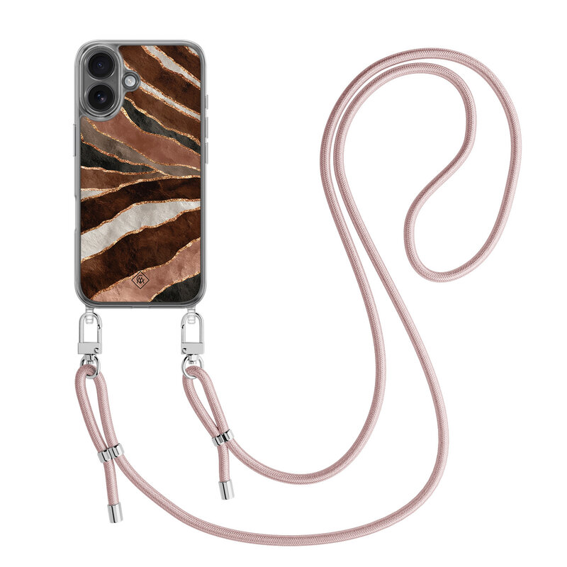 Casimoda iPhone 17 hoesje met rosegoud koord - Earth Agate