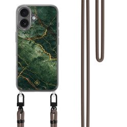 Casimoda iPhone 17 hoesje met donkerbruin koord - Emerald Marble