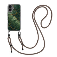 Casimoda iPhone 17 hoesje met donkerbruin koord - Emerald Marble