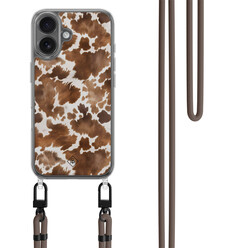 Casimoda Phone 17 hoesje met donkerbruin koord - Koeienprint