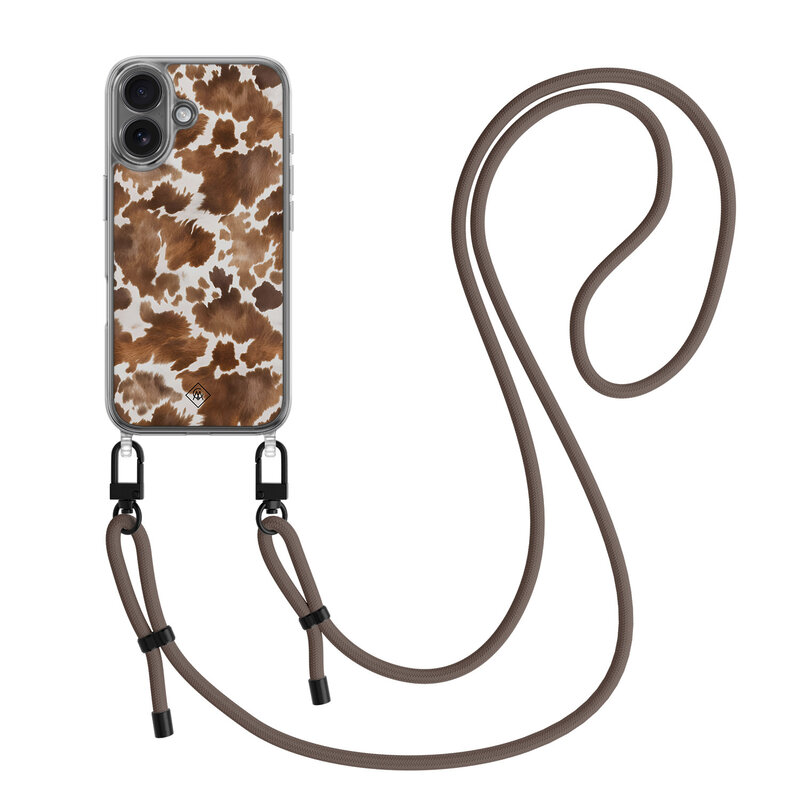 Casimoda Phone 17 hoesje met donkerbruin koord - Koeienprint
