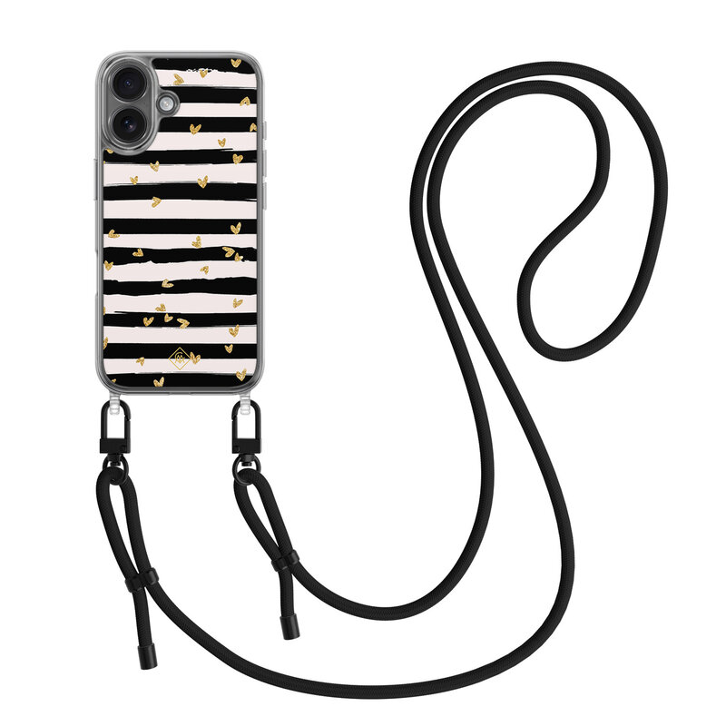Casimoda iPhone 17 hoesje met zwart koord - Hart streepjes