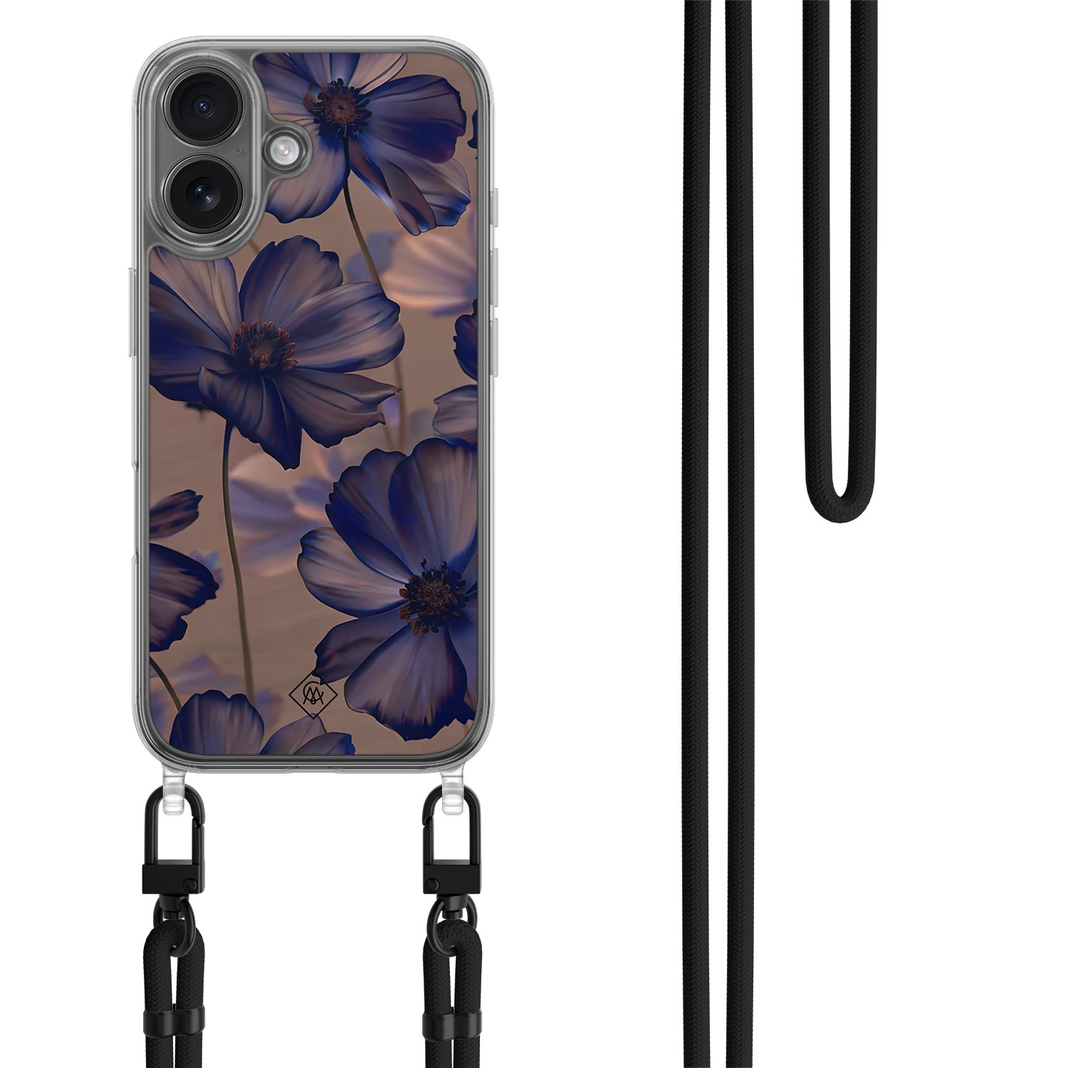 iPhone 17 hoesje met zwart koord Twilight petals