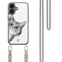Casimoda iPhone 17 hoesje met grijs koord - Peekaboo kat