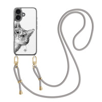 Casimoda iPhone 17 hoesje met grijs koord - Peekaboo kat