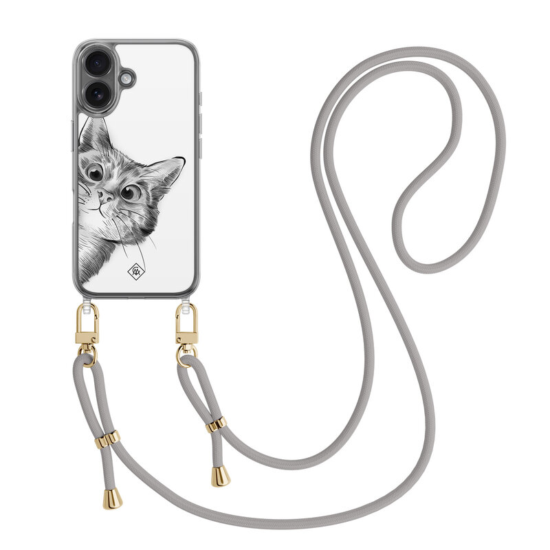 Casimoda iPhone 17 hoesje met grijs koord - Peekaboo kat