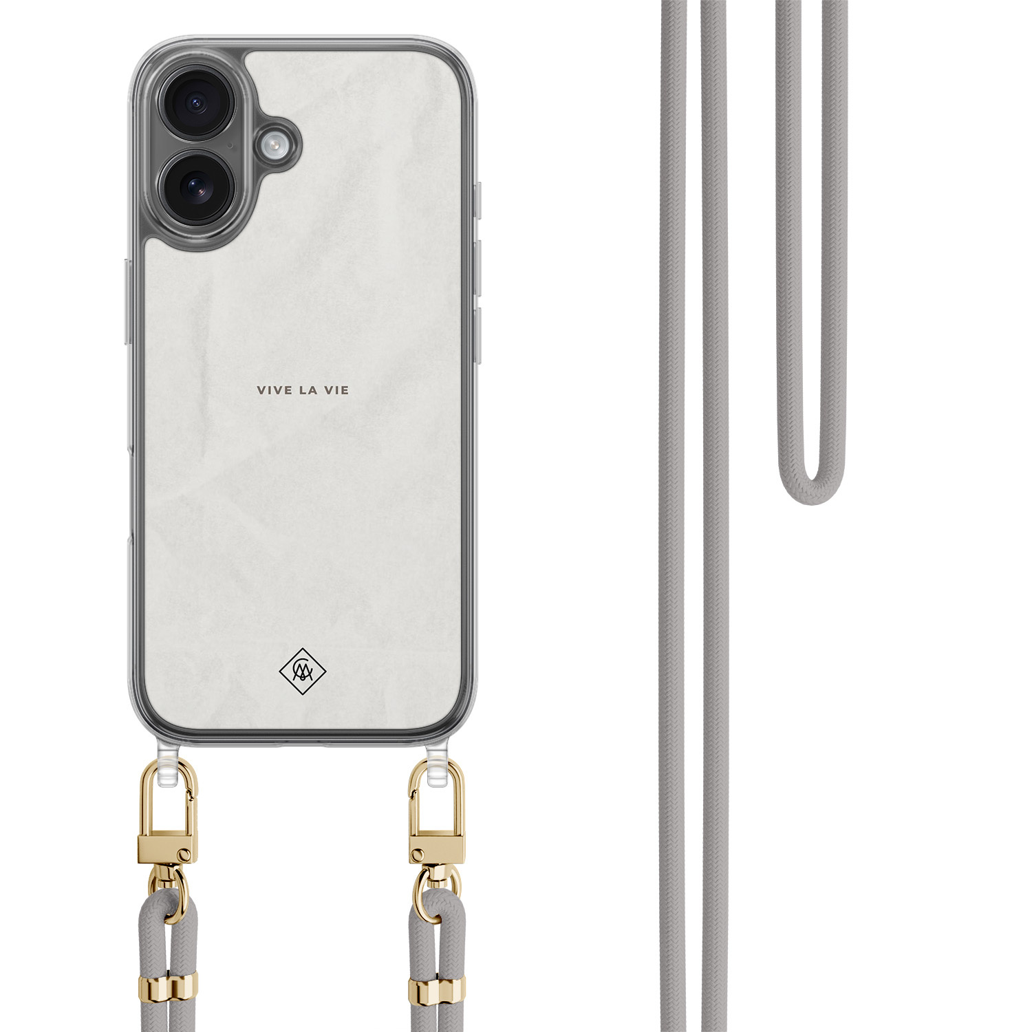 iPhone 17 hoesje met grijs koord Vive la vie