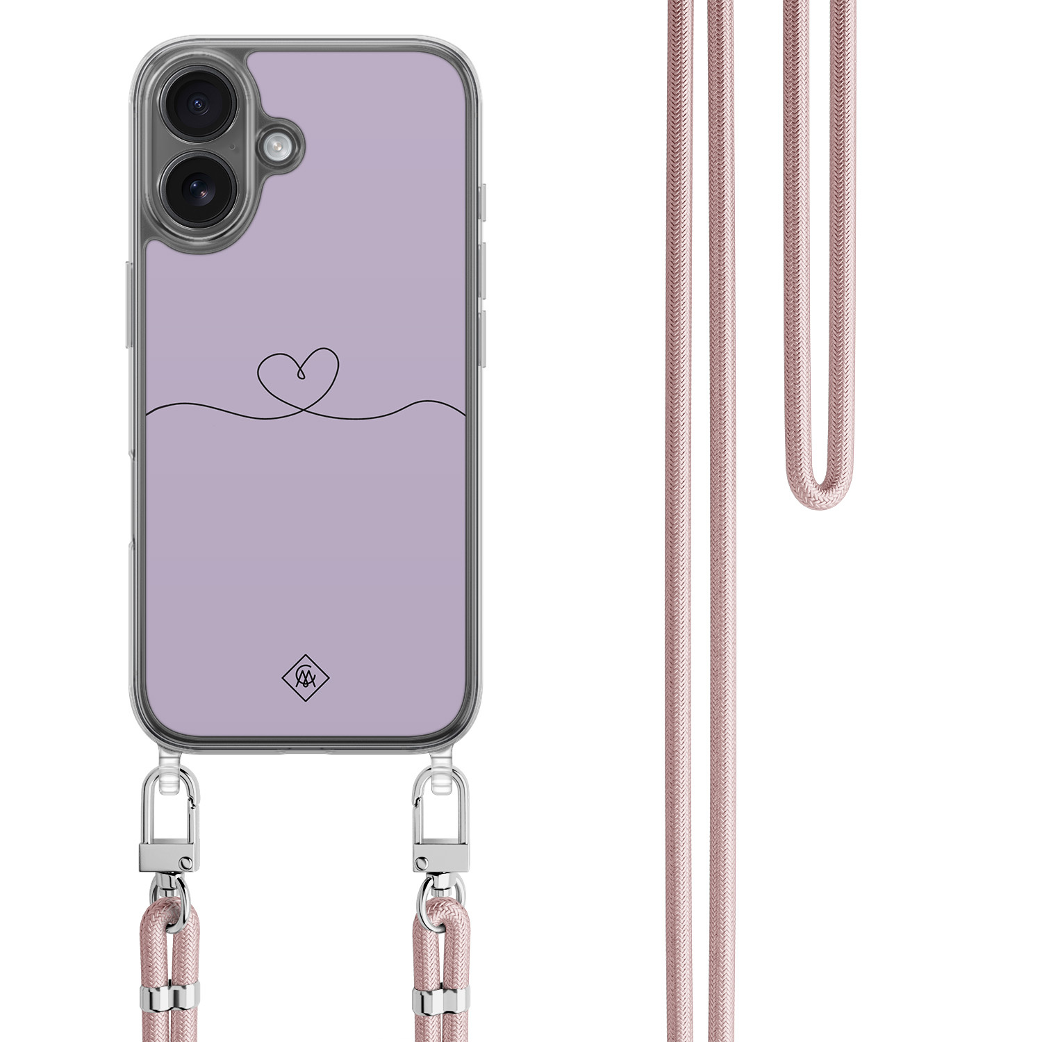 iPhone 17 hoesje met rosegoud koord Hart lila