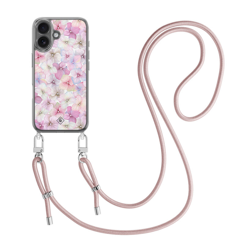 Casimoda iPhone 17 hoesje met rosegoud koord - Hortensia