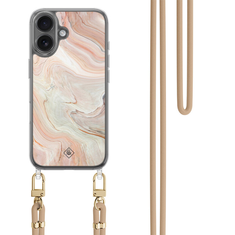 Casimoda iPhone 17 hoesje met beige koord - Marmer waves
