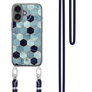 Casimoda iPhone 17 hoesje met donkerblauw koord - Blue cubes