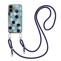 Casimoda iPhone 17 hoesje met donkerblauw koord - Blue cubes