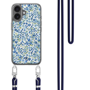 Casimoda iPhone 17 hoesje met donkerblauw koord - Vintage blue floral