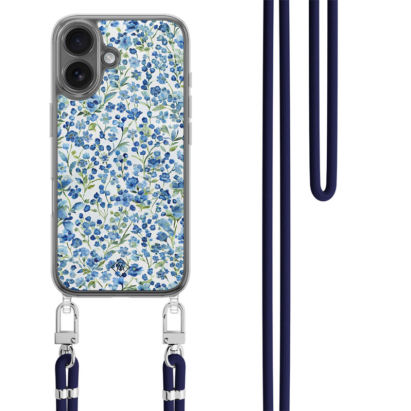 Casimoda iPhone 17 hoesje met donkerblauw koord - Vintage blue floral