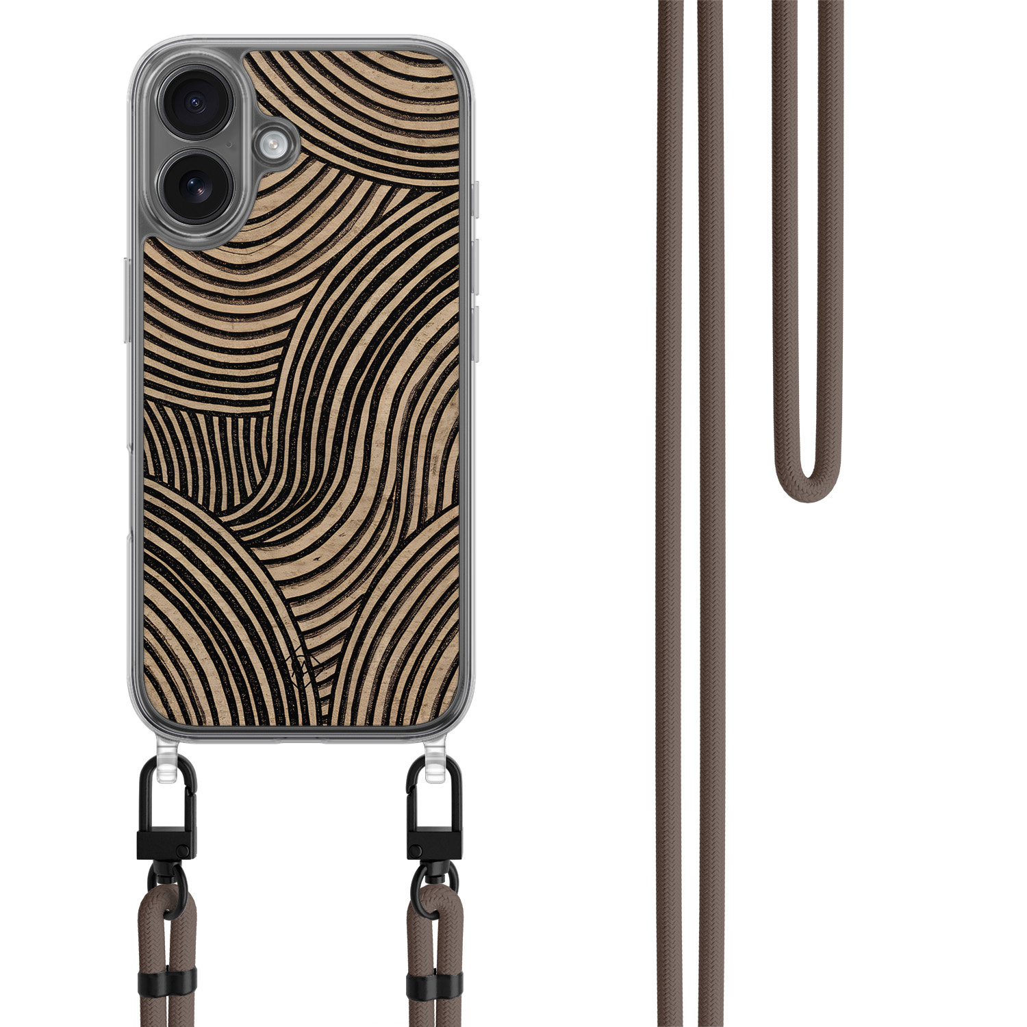 iPhone 17 hoesje met donkerbruin koord Ebony Waves