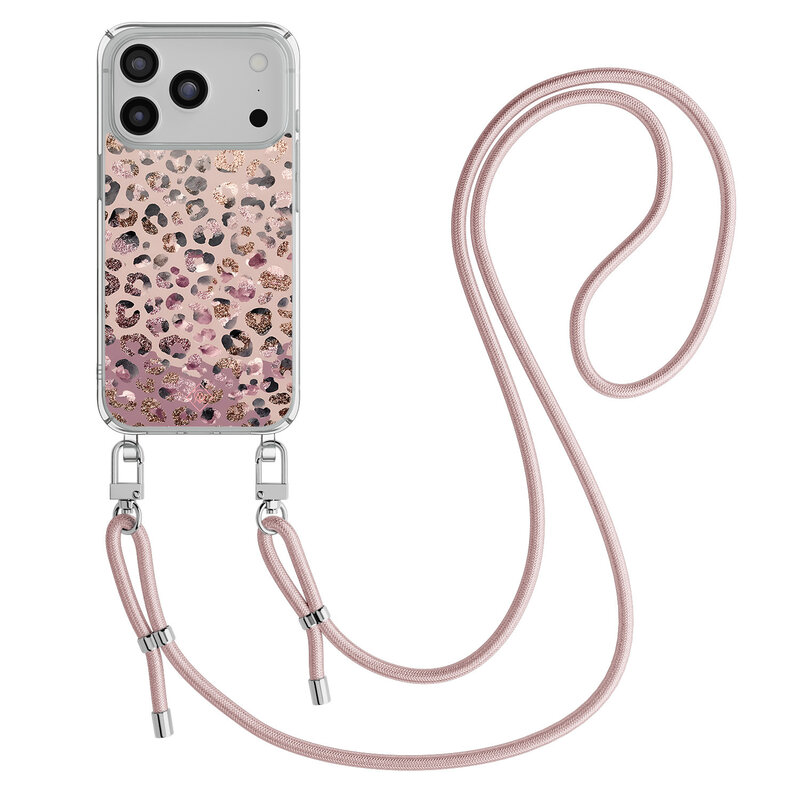 Casimoda iPhone 17 Pro Max hoesje met rosegoud koord - Rosé Leopard