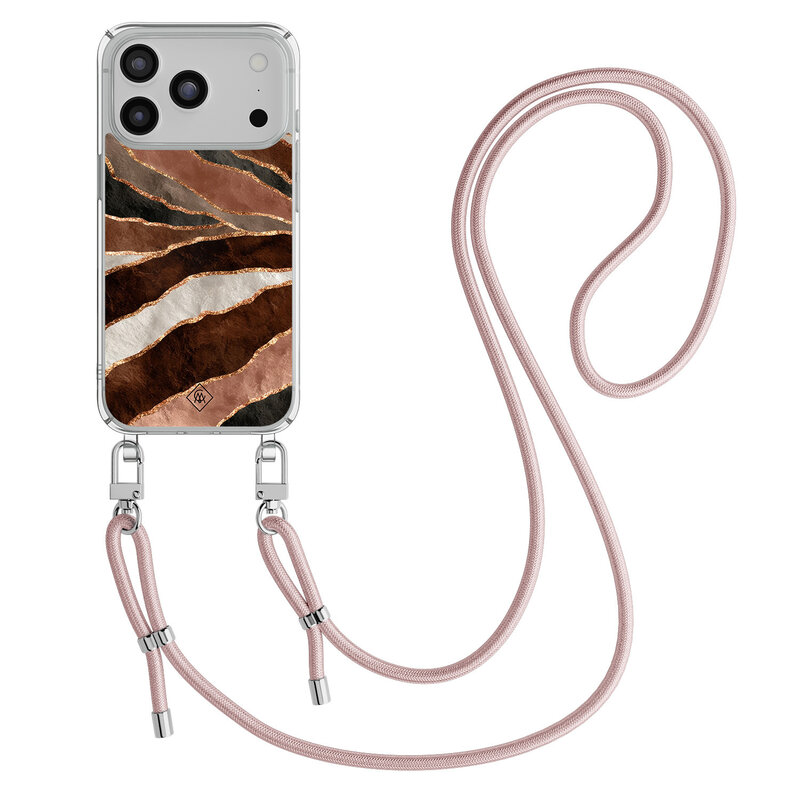 Casimoda iPhone 17 Pro Max hoesje met rosegoud koord - Earth Agate