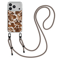Casimoda Phone 17 hoesje met donkerbruin koord - Koeienprint