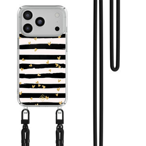 Casimoda iPhone 17 Pro Max hoesje met zwart koord - Hart streepjes