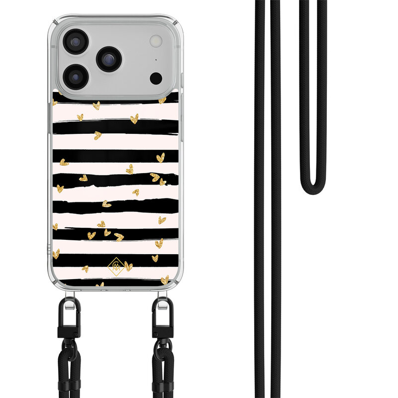Casimoda iPhone 17 Pro Max hoesje met zwart koord - Hart streepjes