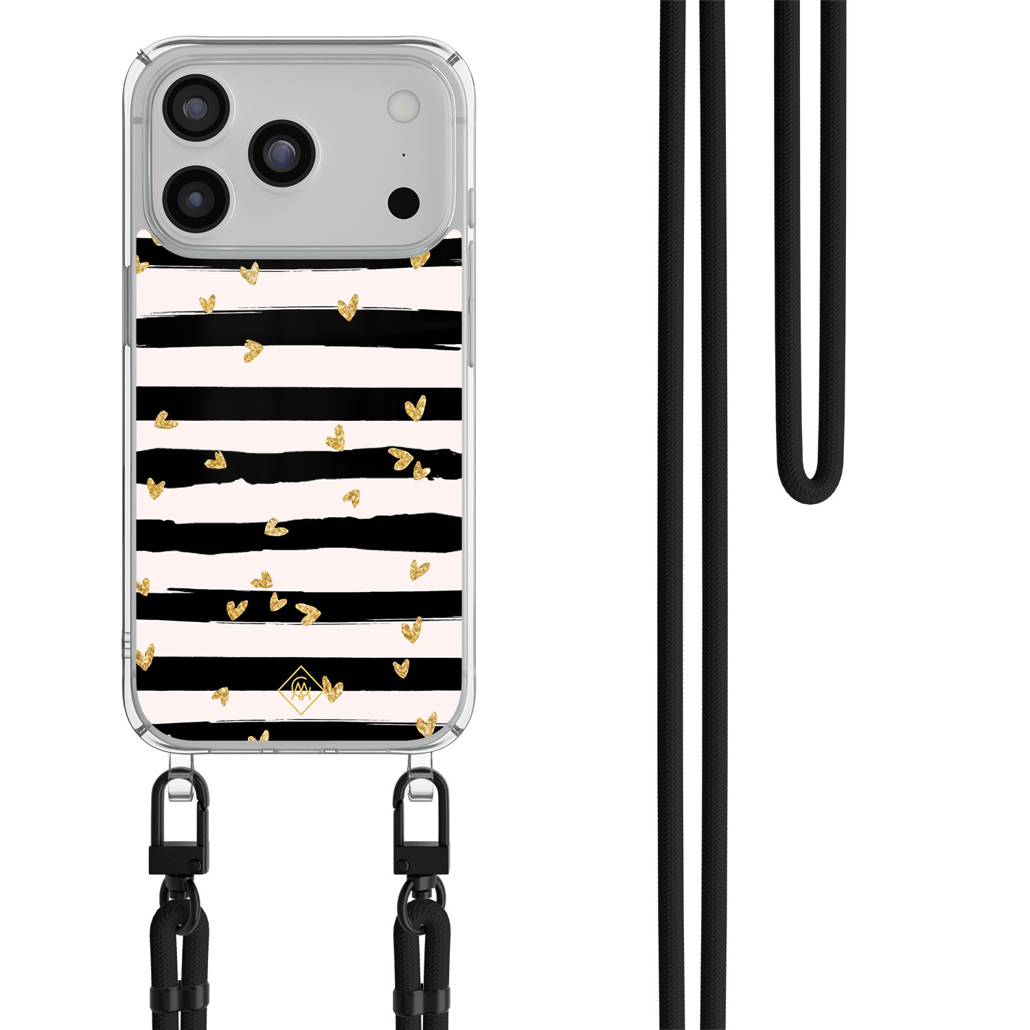 iPhone 17 Pro Max hoesje met zwart koord Hart streepjes