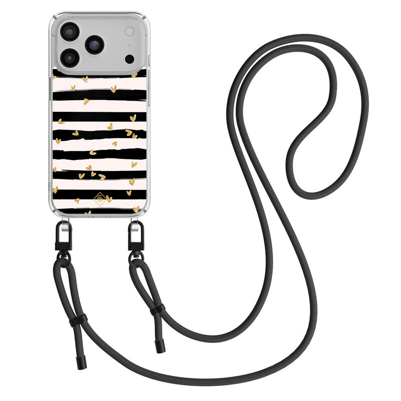 Casimoda iPhone 17 Pro Max hoesje met zwart koord - Hart streepjes