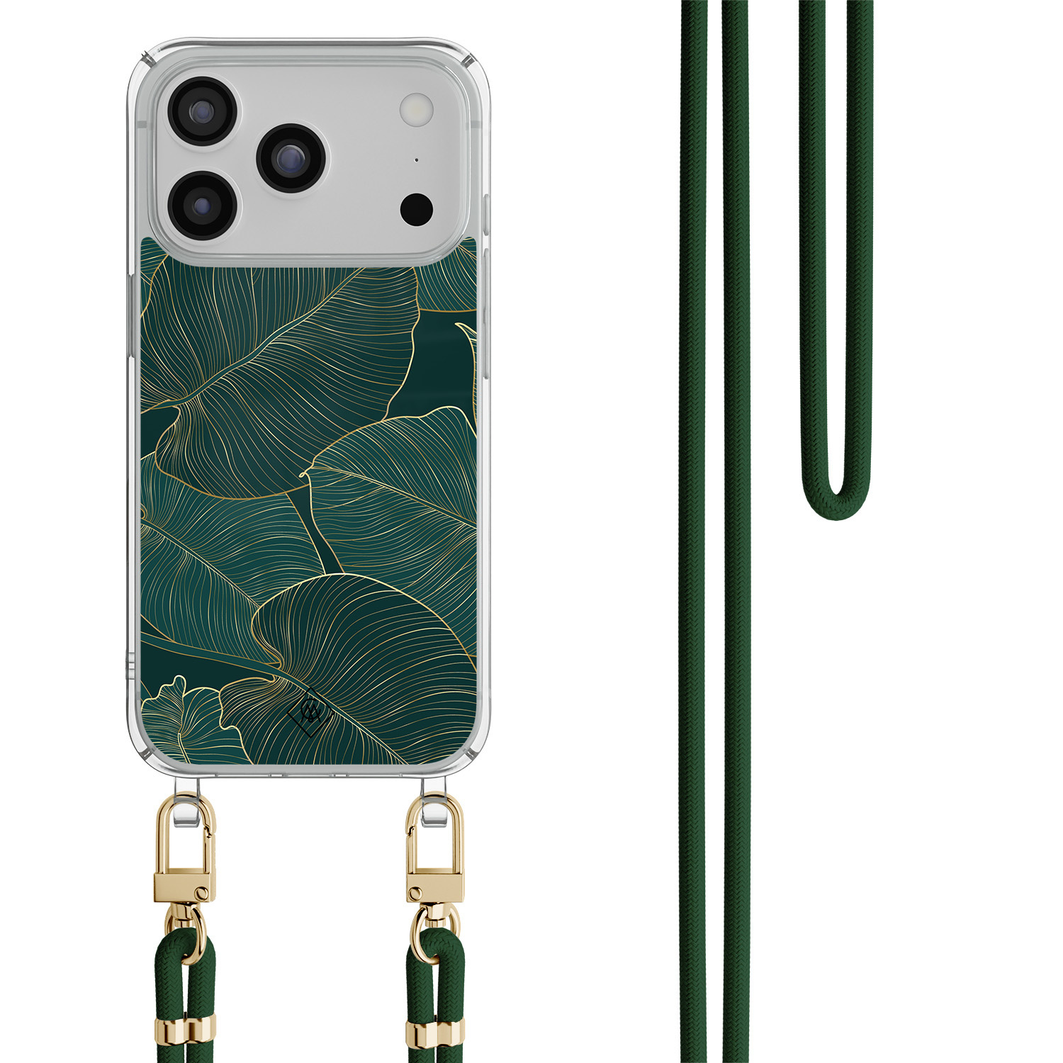 iPhone 17 Pro Max hoesje met groen koord Monstera leaves